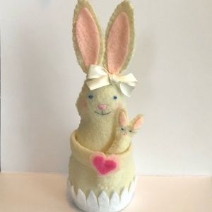 Hand-Sewn Felt Bunny Art Doll with Baby Bunny